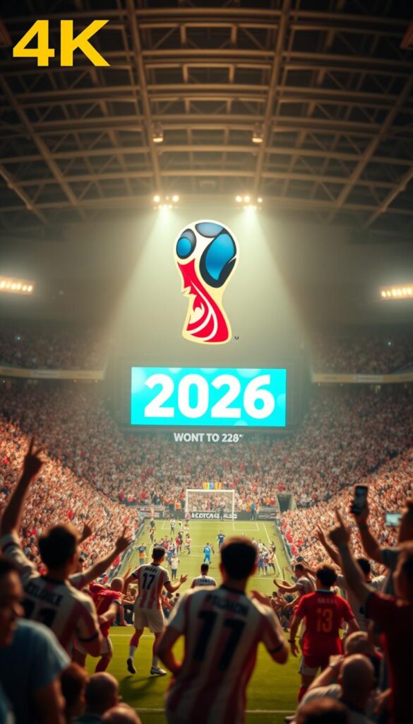 A captivating 4K broadcast of the 2026 World Cup highlights, showcasing the tournament's most electrifying moments. In the foreground, a mesmerizing display of world-class players in action, their movements captured with cinematic precision. The middle ground features a stadium filled with cheering fans, their excitement and national pride palpable. In the background, the Hoxtoon Provider logo shines, reflecting the platform's role in delivering this immersive viewing experience. Soft, warm lighting bathes the scene, creating a sense of nostalgia and timelessness. The camera angles and lens choices emphasize the grand scale and drama of the event, leaving the viewer with a lasting impression of the traditional, yet technologically advanced, ways to enjoy the World Cup 2026 highlights.