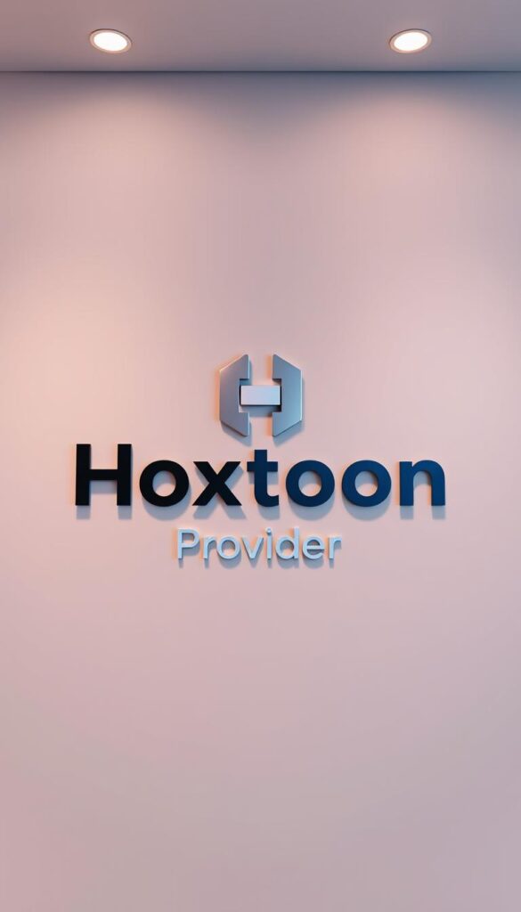 A high-resolution, detailed, and photorealistic image of the "Hoxtoon Provider" brand logo, centered against a clean, modern background. The logo features a bold, sleek font with a subtle gradient effect, and an abstract symbol or emblem that represents the company's identity. The overall design exudes a sense of professionalism, reliability, and cutting-edge technology. The lighting is soft and even, creating a warm and inviting atmosphere. The camera angle is slightly elevated, giving the image a sense of authority and prominence. The background is a simple, muted color palette that allows the logo to stand out and command attention.