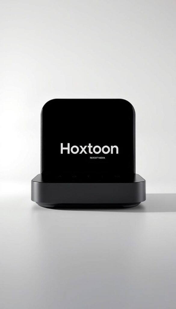 A modern, sleek 4K IPTV content viewer with the Hoxtoon Provider brand prominently displayed. The viewer is showcased in a well-lit, minimalist studio setting, with a clean white background and subtle shadows that highlight its elegant design. The device features a glossy, metallic finish, conveying a sense of high-quality craftsmanship. Emphasis is placed on the 4K resolution capabilities, with a vivid, detailed display showcasing the rich, vibrant colors and crisp, detailed imagery that Hoxtoon IPTV is known for. The overall composition and lighting create a striking, contemporary aesthetic that reflects the advanced, cutting-edge nature of the Hoxtoon IPTV service.