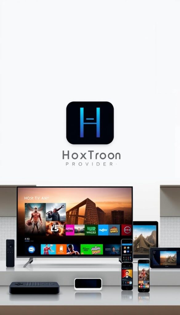 A sleek and modern IPTV service, featuring the Hoxtoon Provider logo prominently displayed. The interface showcases a clean, intuitive design with user-friendly navigation. The foreground depicts a 4K TV screen showcasing high-quality video content, emphasizing the provider's commitment to delivering an exceptional viewing experience. The middle ground features a variety of devices, such as smartphones and tablets, highlighting the service's cross-platform compatibility. The background depicts a minimalist, urban setting, conveying a sense of sophistication and technological prowess. The lighting is soft and natural, creating a welcoming atmosphere. The overall composition captures the essence of Hoxtoon Provider as a leading IPTV solution, seamlessly integrating technology and visual appeal.