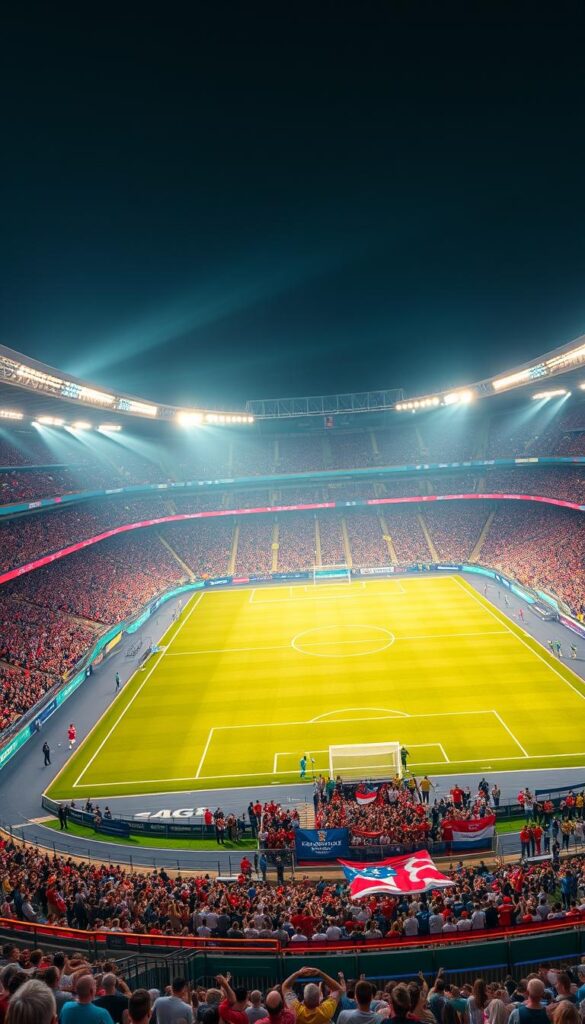 A vast soccer stadium, the pitch bathed in a vibrant 4K glow, as the players of the 2026 FIFA World Cup clash in a thrilling match. Crisp, high-resolution details capture the drama unfolding on the field, with Hoxtoon Provider delivering the ultimate viewing experience. Towering floodlights cast a cinematic quality over the scene, while the roar of the crowd fills the air, amplifying the intensity of the moment. The camera sweeps across the packed stands, showcasing the passion and excitement of the fans. This is the pinnacle of sports entertainment, a true 4K spectacle that immerses you in the heart of the action.