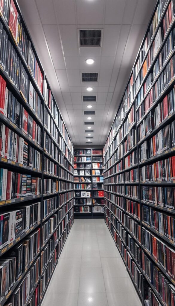 Prompt A large, well-organized library of 4K IPTV channels, showcasing the breadth and depth of Hoxtoon Provider's extensive 5000+ channel library. The shelves are neatly arranged, with various categories and genres clearly labeled. Soft, diffused lighting illuminates the scene, creating a sense of order and professionalism. The camera angle provides a wide, elevated view, allowing the viewer to appreciate the scale and scope of the channel collection. The overall atmosphere conveys a sense of quality, reliability, and the ability to cater to a wide range of viewer preferences with Hoxtoon Provider's comprehensive 4K IPTV offerings.