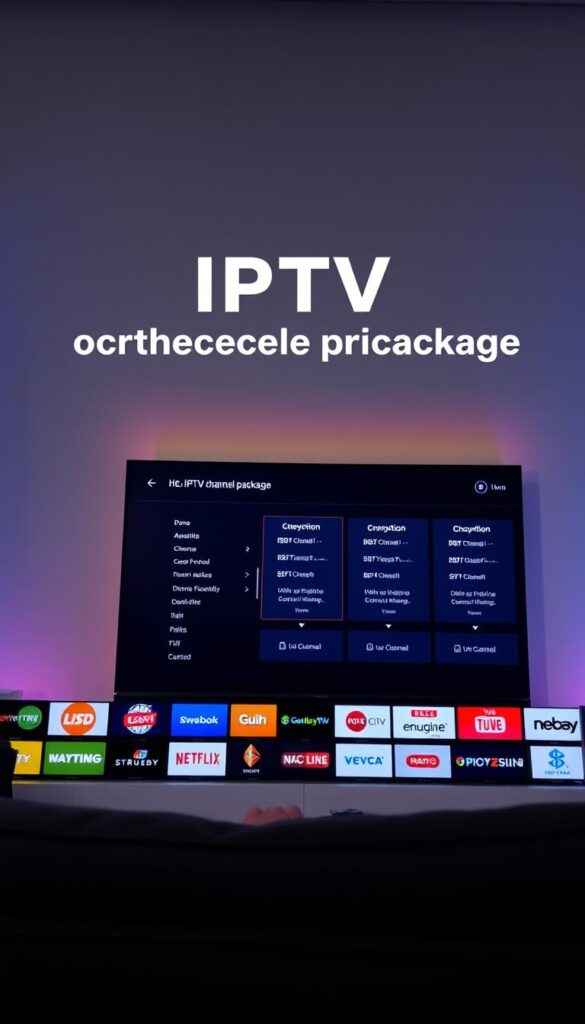 A comprehensive IPTV channel package offered by the Hoxtoon Provider, presented in a clean and visually appealing manner. The foreground showcases a selection of popular channel logos, while the middle ground features a sleek interface displaying the subscription options and pricing plans. The background gently fades into a soft gradient, creating a sense of depth and sophistication. The lighting is soft and diffused, highlighting the key elements without harsh shadows. The camera angle is slightly elevated, giving the viewer a comprehensive overview of the package details. The overall atmosphere conveys a professional, informative, and visually engaging presentation of the IPTV service.