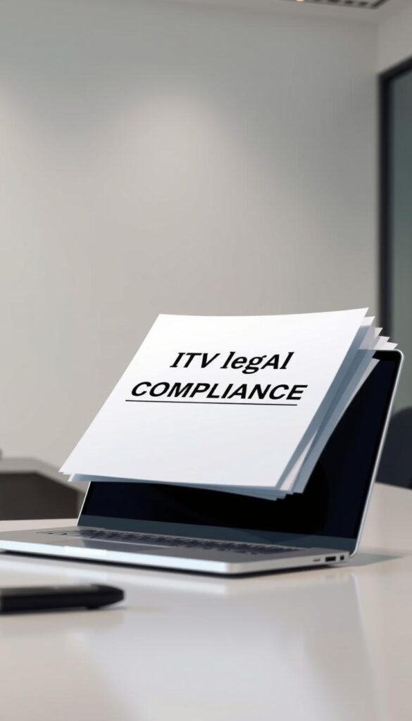 A crisp, professionally-lit image of a stack of legal documents and a laptop, symbolizing the legal compliance of the Hoxtoon Provider IPTV service. The documents have a "IPTV Legal Compliance" heading, with the Hoxtoon Provider logo visible on the laptop screen. The scene is set in a modern, minimalist office environment, with clean lines, neutral colors, and soft, even lighting that conveys a sense of authority and trustworthiness. The overall mood is one of diligence, transparency, and adherence to regulations, reflecting Hoxtoon Provider's commitment to providing a legally compliant IPTV service.