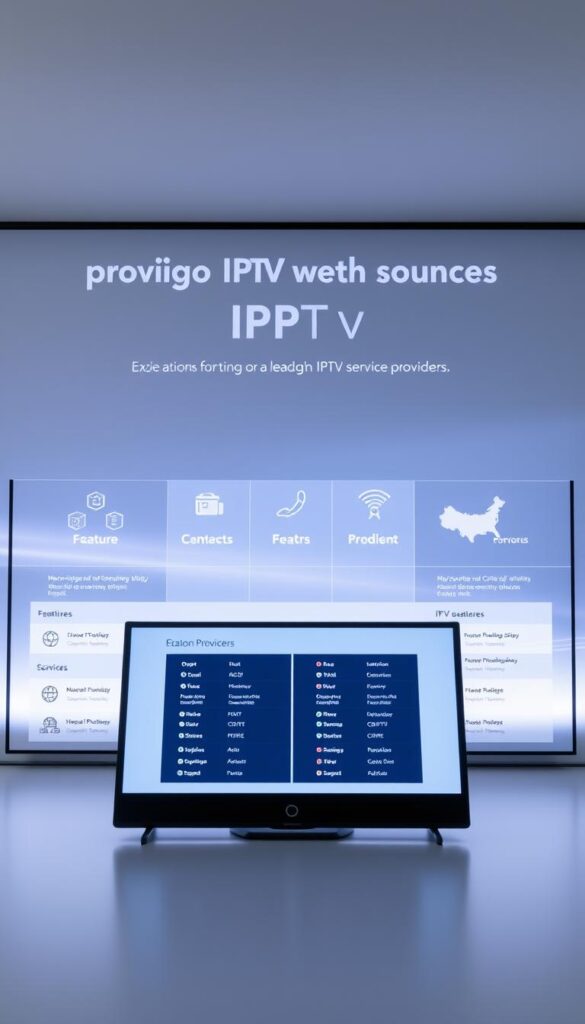 A detailed comparison of leading IPTV service providers, showcased against a sleek, modern backdrop. In the foreground, a crisp digital display presents side-by-side feature comparisons, with the Hoxtoon Provider logo prominently displayed. The middle ground features clean, minimalist icons and infographics highlighting key service attributes. The background depicts a subtle, tech-inspired gradient, conveying a sense of innovation and professionalism. Soft, directional lighting accentuates the clean lines and sleek aesthetics, creating an authoritative, yet visually engaging composition.