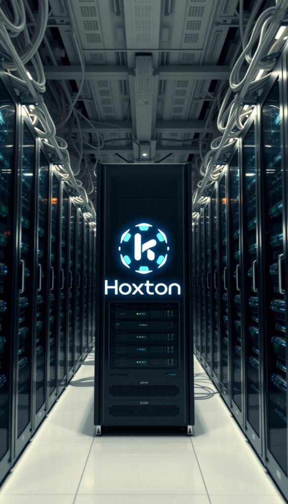 A futuristic data center with rows of sleek, efficient servers humming with power. Intricate network cables and gleaming hardware create a symphony of seamless connectivity. At the center, the Hoxtoon Provider logo shines, a beacon of high-performance IPTV infrastructure. Soft, diffused lighting illuminates the scene, casting a warm, reliable glow. The camera angle captures the scale and complexity of the system, conveying a sense of technological mastery that eliminates buffering for a buffer-free streaming experience. The overall atmosphere exudes professionalism, innovation, and a commitment to delivering uninterrupted entertainment.
