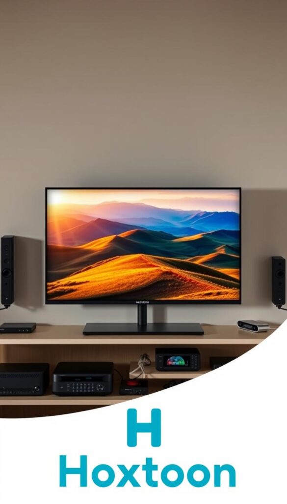 A high-quality IPTV stream with the Hoxtoon Provider, showcasing a vibrant, detailed landscape. In the foreground, a sharp, crisp video image on a modern display, bathed in warm, natural lighting. The middle ground features various devices and connections, representing the technical infrastructure powering the stream. In the background, a serene, ambient setting with subtle details that convey a sense of reliability and stability. The overall composition emphasizes the seamless, high-fidelity viewing experience Hoxtoon Provider delivers to USA viewers.