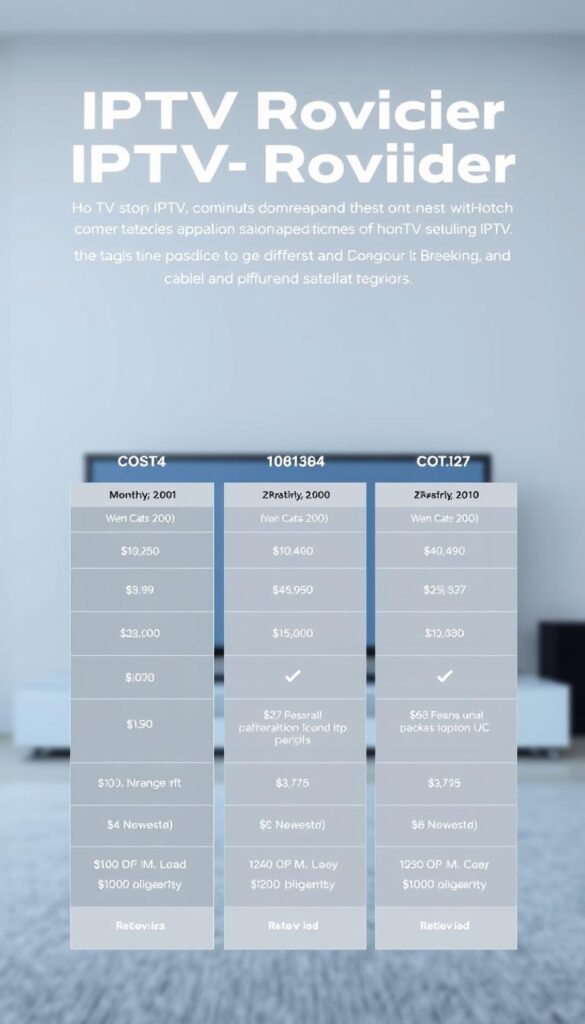 A high-quality infographic depicting a cost comparison between IPTV service Hoxtoon Provider, cable, and satellite television. In the foreground, a sleek, minimalist layout showcases three columns highlighting the monthly costs, features, and overall value proposition of each option. The middle ground features simple, elegant icons and data visualizations to convey the key differences. The background maintains a clean, professional aesthetic with muted colors and subtle gradients, creating a sense of sophistication. The lighting is crisp and even, with a subtle depth of field to draw the viewer's attention. The overall mood is informative, data-driven, and visually appealing, suitable for inclusion in a comparative article on IPTV providers.