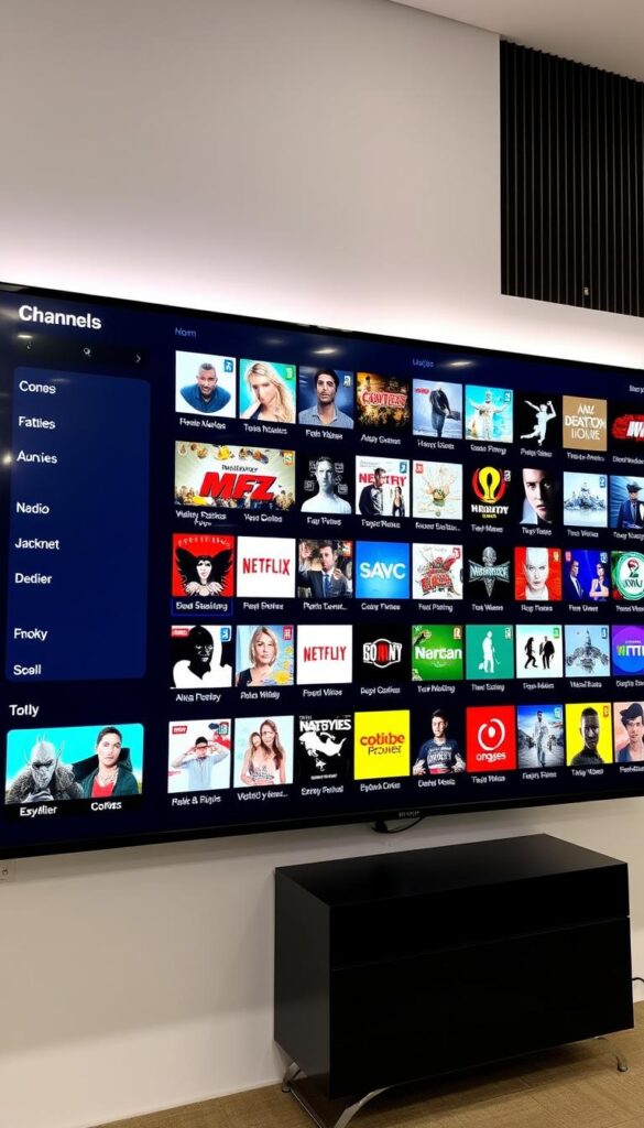 A large IPTV channel lineup screen on a modern, high-resolution display, showcasing a wide variety of entertainment options available through the Hoxtoon Provider service. The screen is well-lit, with a clean and organized layout, highlighting the breadth of content. The image captures the sense of a robust, comprehensive IPTV offering, catering to diverse viewer preferences. The overall tone is professional and visually appealing, reflecting the quality of the Hoxtoon Provider platform.