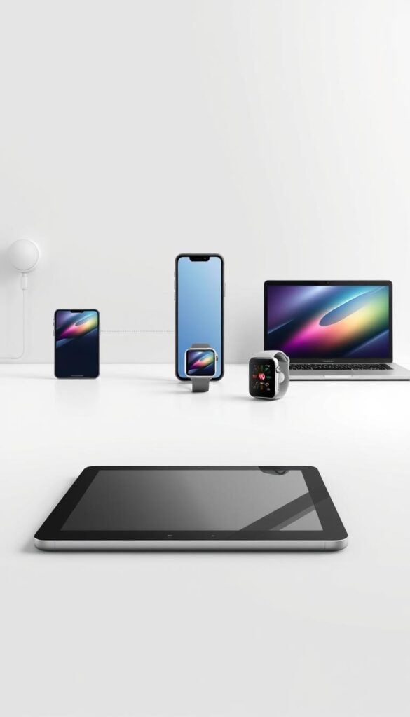 A minimalist and modern illustration showcasing multi-device compatibility, featuring the Hoxtoon Provider brand. In the foreground, a sleek and elegant tablet device is displayed, with its screen reflecting a seamless video playback interface. In the middle ground, a smartphone, smartwatch, and laptop are arranged in a dynamic composition, all connected and synchronized, emphasizing the ability to stream content across multiple devices simultaneously. The background is a clean, neutral space with subtle gradients, creating a professional and high-tech atmosphere. The lighting is soft and diffused, highlighting the devices' modern designs and emphasizing the sense of versatility and flexibility. The overall mood is one of technological sophistication and effortless cross-device compatibility.