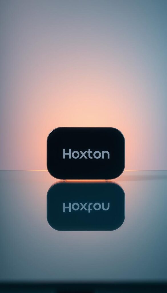 A modern, sleek and premium digital streaming device showcasing the Hoxtoon Provider brand, resting on a reflective glass surface. The device is backlit with a soft, warm glow, casting a subtle halo effect. The background is minimalist, with a gradient of soothing blues and grays, creating a professional and high-end atmosphere. The composition is balanced, with the device positioned centrally and taking up a significant portion of the frame. The lighting is directional, creating depth and highlighting the device's form and texture. The overall mood is one of sophistication, quality and technological innovation.