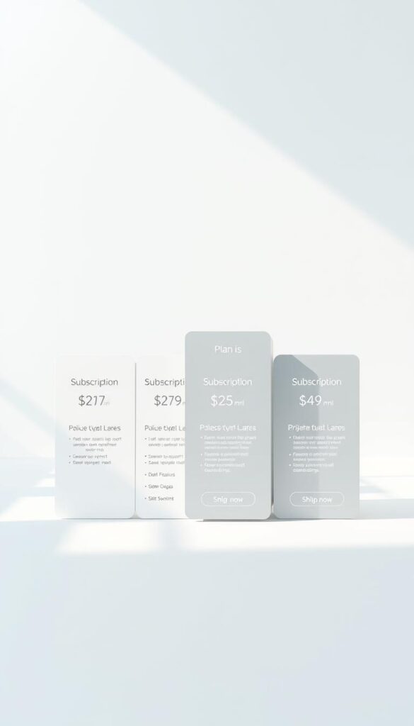 A professional, clean and minimalist digital illustration showcasing the subscription plans offered by the Hoxtoon Provider. In the foreground, a sleek, modern graphic display presents the different subscription tiers with clear pricing details. The middle ground features a subtle grid layout highlighting the key features of each plan. The background has a soft, gradient-based color scheme that creates a sense of depth and sophistication. The overall composition is visually balanced, utilizing clean typography and an intuitive user interface design. Bright, natural lighting casts a warm, inviting tone that reflects the reliable and trustworthy nature of the Hoxtoon Provider brand.