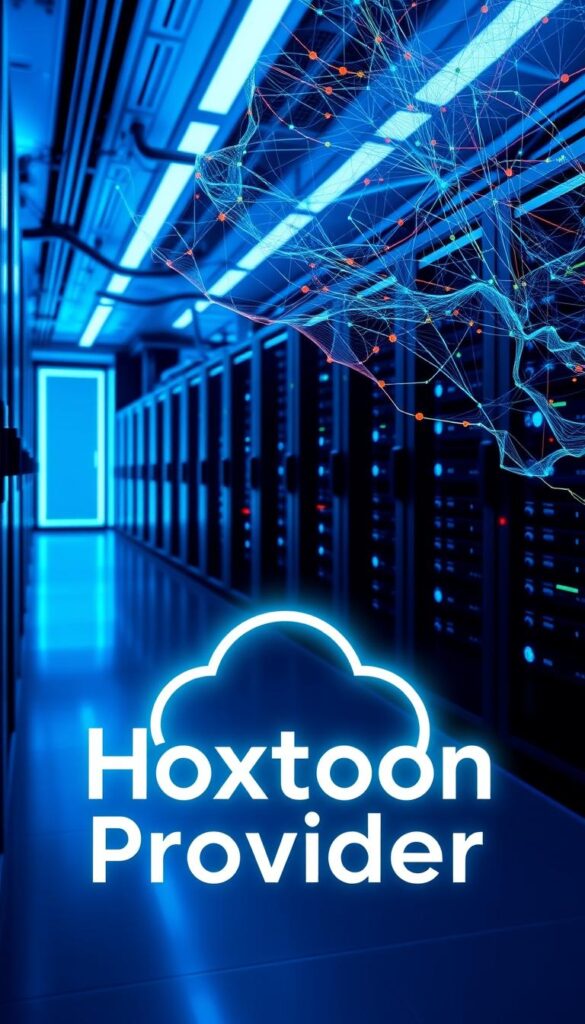 A secure data center with futuristic servers and storage arrays, bathed in cool blue lighting. In the foreground, a Hoxtoon Provider logo glows with a reassuring presence, symbolizing the company's commitment to privacy and security. The background features an intricate web of encrypted data streams, visualized as colorful threads weaving together to create a tapestry of digital protection. The scene conveys a sense of technological sophistication, reliability, and the unwavering safeguards that Hoxtoon Provider employs to safeguard its users' sensitive information.