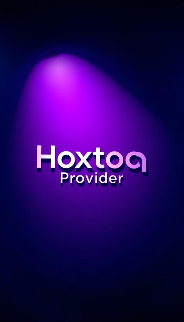 A sleek and modern IPTV service logo dominates the center of the frame, showcasing the brand name "Hoxtoon Provider" in a clean, bold typeface. The logo is set against a vibrant gradient background, ranging from deep navy blue to a rich, royal purple, conveying a sense of premium quality and advanced technology. The lighting is crisp and directional, casting subtle shadows that add depth and dimension to the design. The camera angle is slightly elevated, creating a sense of authority and professionalism. The overall mood is one of sophistication, innovation, and the future of premium streaming experiences.