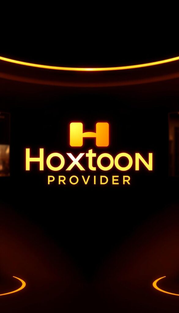 A sleek and modern IPTV service logo for Hoxtoon Provider, illuminated by warm golden lighting. The logo is prominently displayed in the center, with a high-contrast background that subtly suggests a cityscape or technology-driven environment. The overall composition conveys a sense of reliability, innovation, and premium quality associated with the leading IPTV provider in the USA.