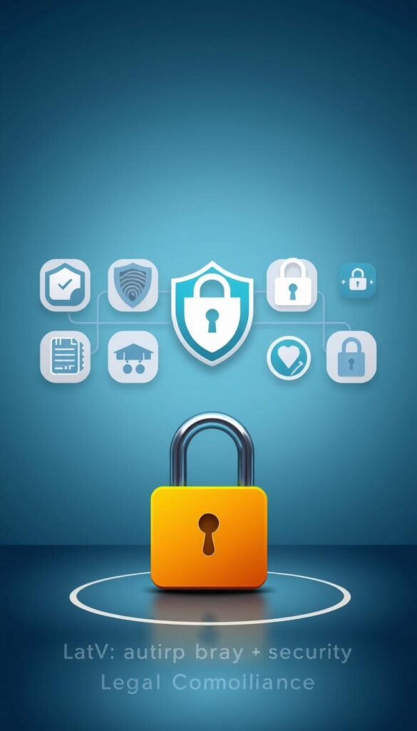 A sleek and modern illustration showcasing the security features of the Hoxtoon Provider IPTV service. In the foreground, a padlock icon stands prominently, symbolizing the robust encryption and data protection measures. In the middle ground, a series of security-themed icons, such as a shield, a fingerprint, and a lock, are arranged in a visually appealing layout. The background features a subtle gradient, creating a sense of depth and professionalism. The overall composition conveys the message of a secure and trustworthy IPTV provider, aligning with the "Security Features and Legal Compliance" section of the article.