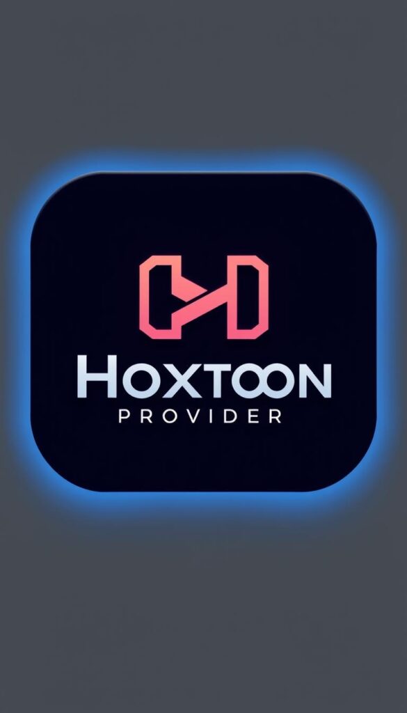 A sleek and modern logo for the "Hoxtoon Provider" IPTV service, rendered in a minimalist 3D style with clean lines and a sophisticated color palette. The logo is prominently displayed in the center of the frame, with a subtle radial gradient background that suggests a sense of technology and innovation. The overall composition conveys a sense of professionalism, reliability, and cutting-edge service that would be befitting of a leading IPTV solution in the United States.