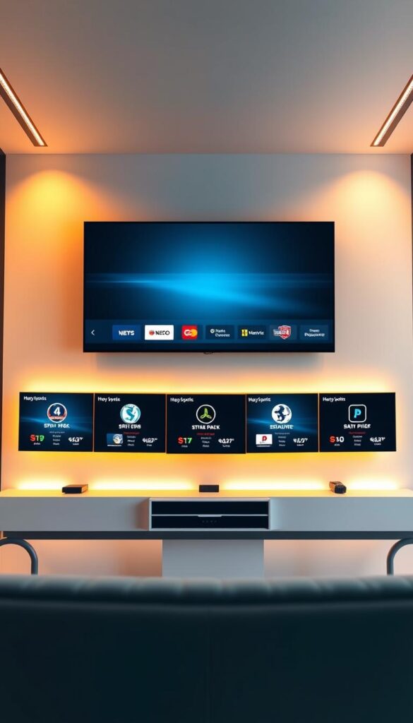 A sleek, modern comparison of IPTV sports channel providers, showcasing the Hoxtoon Provider as the focal point. The scene features a minimalist, user-friendly interface with vivid, high-definition channel logos and service details displayed on a series of seamlessly integrated screens, set against a backdrop of a sophisticated, tech-savvy office environment. Warm, directional lighting illuminates the scene, creating a sense of professionalism and authority. The overall composition conveys a clear, concise, and visually compelling analysis of the IPTV sports channel landscape, highlighting Hoxtoon Provider's competitive advantages.