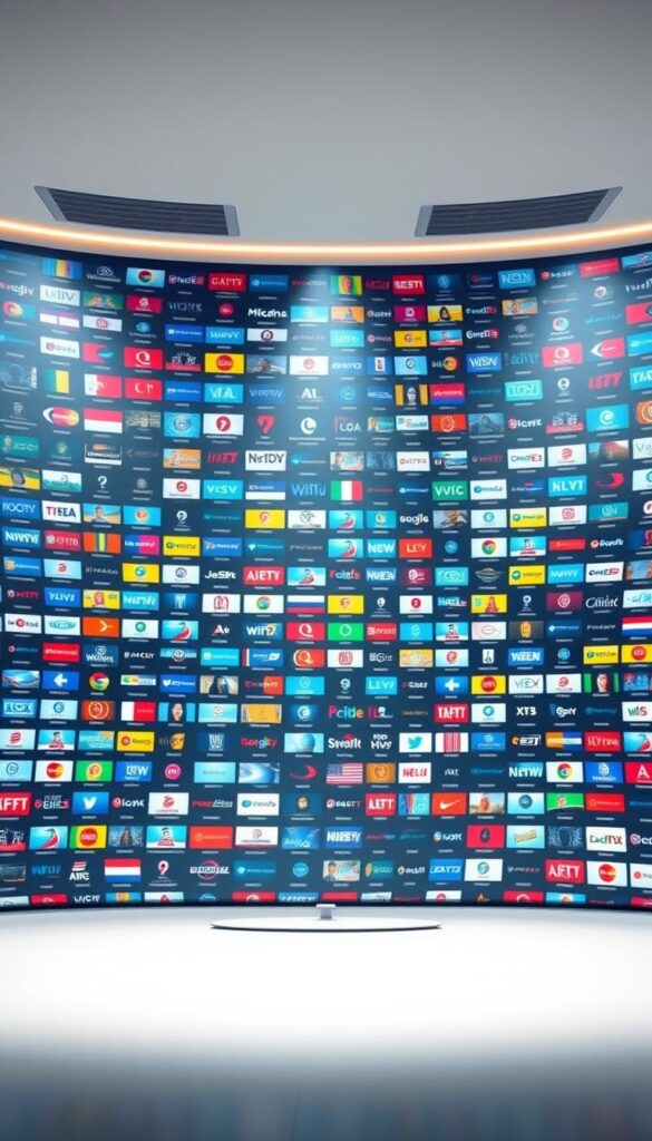 A sprawling live TV landscape unfolds, showcasing the Hoxtoon Provider's unparalleled content library. Rows of dynamic channel icons dance across a sleek, minimalist interface, hinting at the vast 21,000+ channels available. Soft, directional lighting illuminates the scene, creating a sense of depth and clarity. The channels are meticulously organized, with a balanced composition that guides the viewer's eye across the vibrant, high-definition display. An ethereal, futuristic atmosphere pervades, conveying the cutting-edge technology and seamless user experience that Hoxtoon Provider delivers.