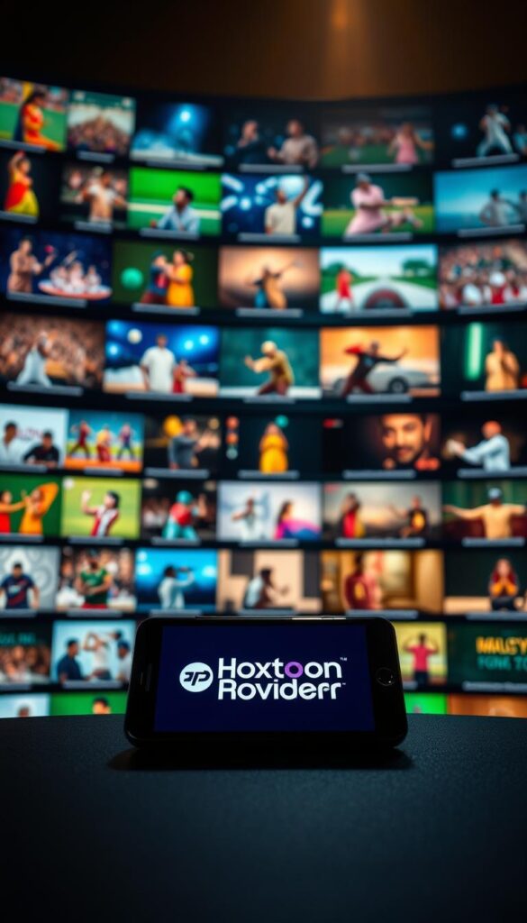 A vast and vibrant library of on-demand content, showcasing the breadth of Indian sports channels on the Hoxtoon Provider platform. A sleek and modern interface displays rows of thumbnails, each representing a diverse array of sports programming - from the intensity of cricket matches to the grace of classical Indian dance performances. The scene is bathed in a warm, cinematic lighting, creating a sense of premium quality and immersion. In the foreground, a tablet or smartphone prominently displays the Hoxtoon Provider brand, inviting the viewer to explore this comprehensive content oasis for Indian sports enthusiasts.