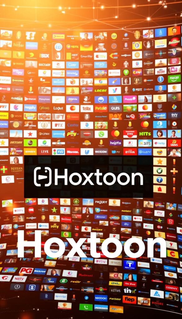 A vast array of IPTV channels flowing across a digital landscape, bathed in a warm, inviting glow. In the foreground, the Hoxtoon Provider logo stands out, its sleek design hinting at the expansive content library it offers. The middle ground is filled with a vibrant mosaic of channel icons, each representing the diverse range of entertainment options available. In the background, a subtle grid of interconnected lines and shapes suggests the complex infrastructure that powers this IPTV ecosystem. The overall composition conveys a sense of abundance, accessibility, and technological sophistication, reflecting the key features of the Hoxtoon IPTV service.