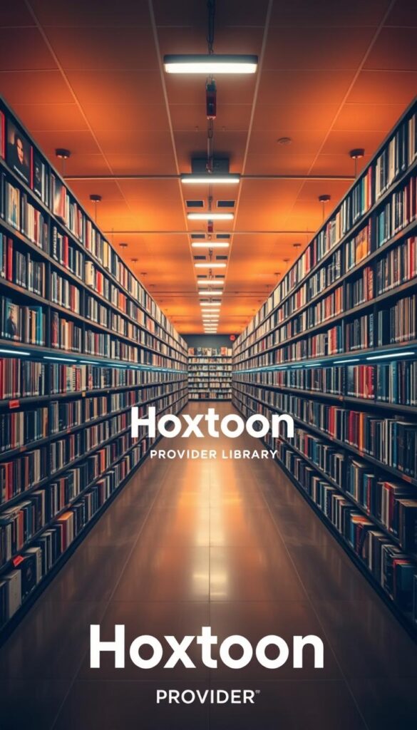 A vast, well-lit entertainment hub teeming with a colossal 150,000+ on-demand titles, the Hoxtoon VOD Library stands as a cinematic oasis. Rows of shelves brimming with diverse content stretch into the distance, captured through a wide-angle lens that conveys the sheer scale of this impressive digital repository. Warm, diffused lighting bathes the scene, creating a welcoming ambiance that invites exploration. In the foreground, the Hoxtoon Provider brand logo is prominently displayed, signifying the curated curation of this expansive, high-quality media collection. This image masterfully encapsulates the boundless entertainment options available to Hoxtoon subscribers, elevating the reading experience and leaving a lasting impression.