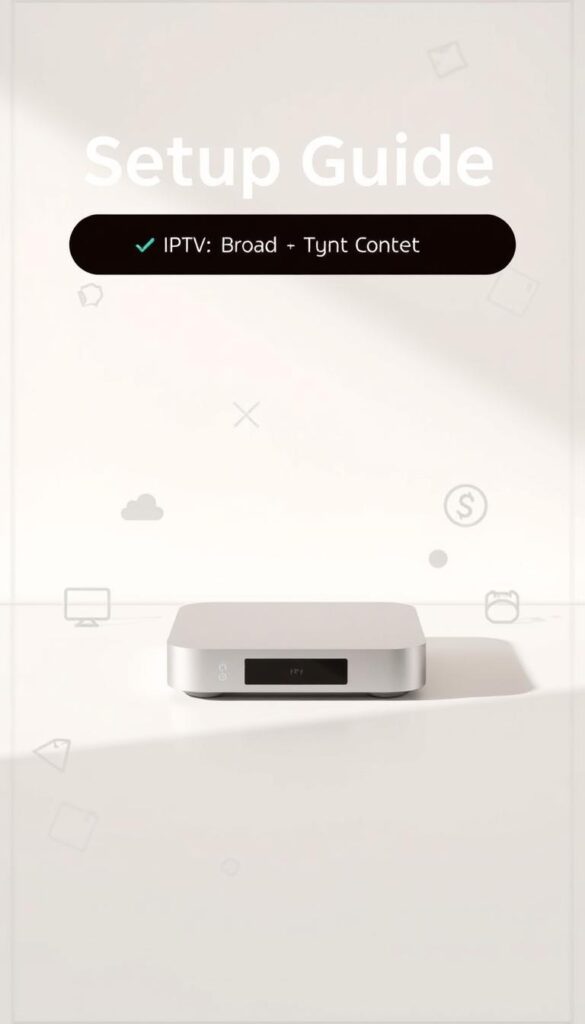 A vibrant, minimalist setup guide for the Hoxtoon Provider IPTV service. Showcasing a sleek, silver-metallic media streaming device against a clean, off-white background. Soft, diffused lighting creates a serene, modern atmosphere. The device is positioned at a slight angle, casting a subtle shadow. Surrounding the device are simple, geometric icons and shapes in a muted color palette, hinting at the service's user interface and broad content offerings. The overall composition is elegant and inviting, drawing the viewer's attention to the core setup experience.