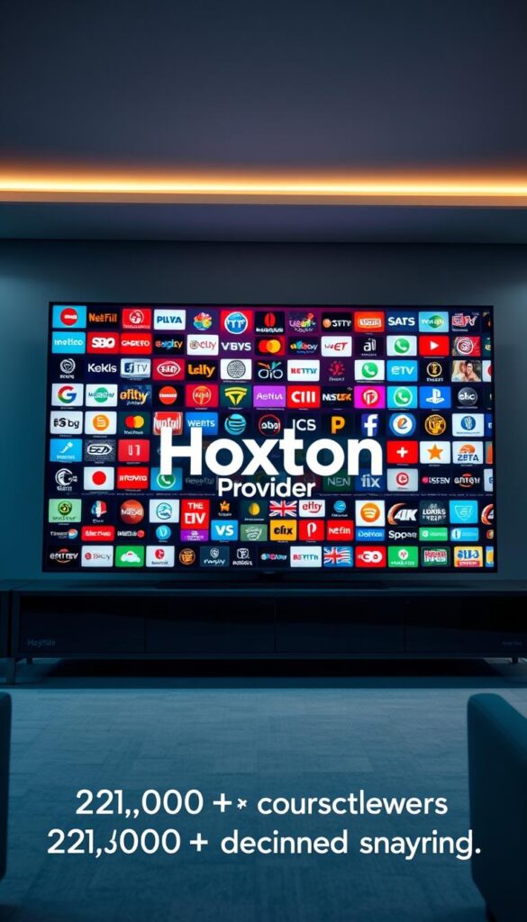 A wide-angled cinematic view of a sleek, modern media hub displaying the "Hoxtoon Provider" brand prominently. The screen shows a vibrant, diverse mosaic of international channel logos and icons, spanning continents and cultures. Soft, diffused lighting creates a premium, aspirational atmosphere, while a subtle depth-of-field blur emphasizes the impressive breadth of content. The scene conveys a sense of global connectivity, entertainment, and the promise of unparalleled access to 21,000+ channels and beyond. A wide-angled cinematic view of a sleek, modern media hub displaying the "Hoxtoon Provider" brand prominently. The screen shows a vibrant, diverse mosaic of international channel logos and icons, spanning continents and cultures. Soft, diffused lighting creates a premium, aspirational atmosphere, while a subtle depth-of-field blur emphasizes the impressive breadth of content. The scene conveys a sense of global connectivity, entertainment, and the promise of unparalleled access to 21,000+ channels and beyond.