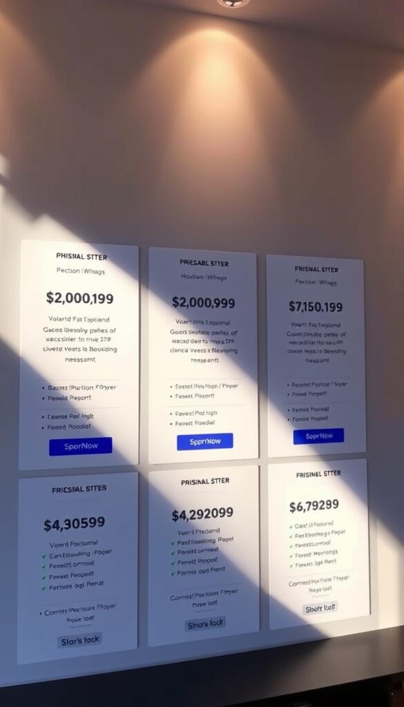 Affordable IPTV plans from Hoxtoon Provider, showcasing a sleek and modern user interface. A clean, minimalist grid layout displays various subscription tiers, each with clear pricing, channel counts, and feature details. Soft, warm lighting illuminates the scene, creating a welcoming and inviting atmosphere. The layout is balanced, with just the right amount of white space to make the information easy to digest. The overall impression is one of professionalism, reliability, and value, reflecting the quality of the Hoxtoon IPTV service.