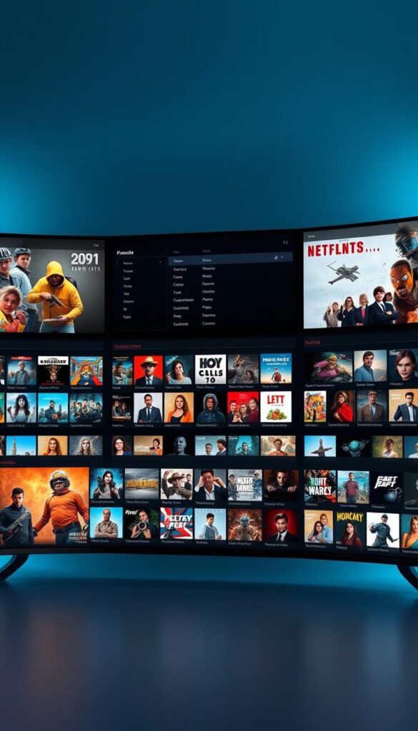 An extensive video-on-demand (VOD) collection from Hoxtoon Provider, featuring a vast library of high-quality movies, TV shows, and documentaries. The collection is showcased in a sleek, modern interface with clean lines and a minimalist design. Sophisticated lighting illuminates the vibrant, colorful thumbnails, drawing the viewer's attention to the diverse range of content. The foreground presents a curated selection of popular titles, while the middle ground depicts a comprehensive menu of genres and categories. The background subtly fades into a cool-toned gradient, creating a sense of depth and emphasizing the collection's depth and breadth. This image conveys the breadth and quality of Hoxtoon Provider's VOD offerings, enticing the viewer to explore the extensive library.