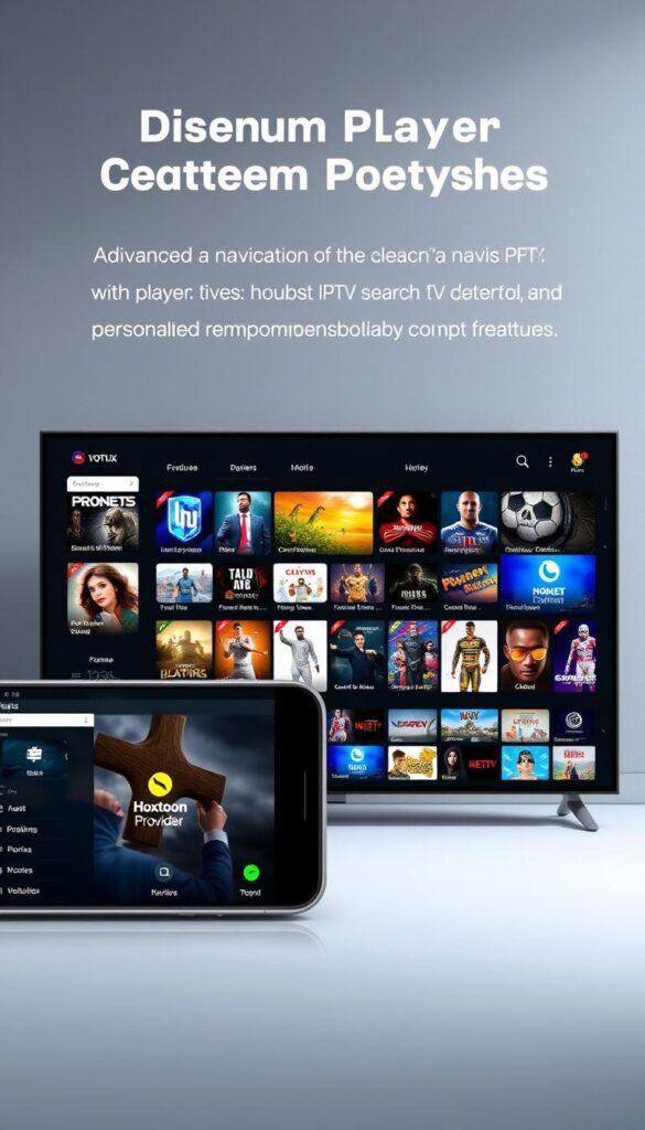 An ultra-high-definition digital rendering of the advanced features of the Dream Player IPTV Premium APK, showcased against a sleek and modern backdrop. In the foreground, a close-up view of the app's intuitive interface, highlighting its seamless navigation, robust search functionality, and personalized recommendations. In the middle ground, a comprehensive display of the premium content library, including live TV channels, on-demand movies, and popular TV shows, all branded with the Hoxtoon Provider logo. In the background, a subtle, minimalist environment that evokes a sense of sophistication and technological prowess, complementing the app's cutting-edge capabilities.