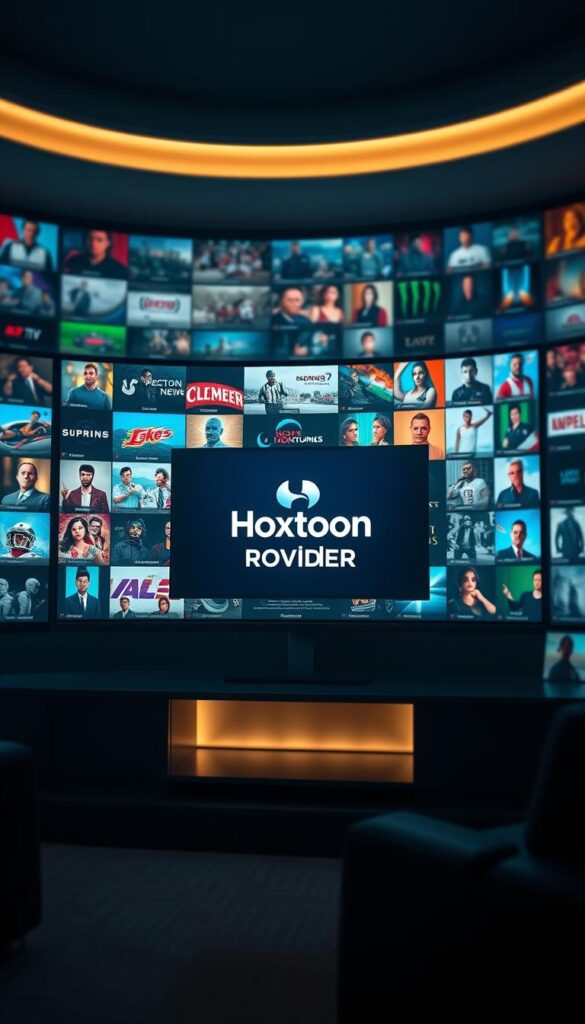 Cinematic HD premium IPTV channels, showcasing a vast library of over 21,000 high-quality entertainment options. A sleek, modern interface displays the Hoxtoon Provider logo, surrounded by vibrant, dynamic thumbnails of diverse programming - from live news and sports to the latest blockbuster movies and binge-worthy TV series. Soft, dramatic lighting illuminates the scene, creating a sense of depth and grandeur, while a subtle bokeh effect blurs the background, drawing the viewer's focus to the impressive content catalogue. The overall atmosphere exudes a premium, immersive viewing experience, reflecting the exceptional quality and breadth of the IPTV service.