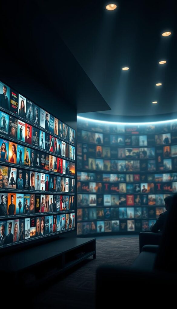 Hoxtoon Provider's expansive VOD collection, a cinematic wonderland with over 150,000 movies and shows. A sleek, modern interface showcases the vast library, inviting viewers to explore genres from action to romance, classics to cutting-edge. Soft lighting illuminates the meticulously curated selections, while a depth of field emphasizes the breadth of content. The scene radiates a sense of cinematic grandeur, hinting at the immersive viewing experience awaiting Hoxtoon subscribers. Angles and composition suggest a premium, premium-quality service, capturing the essence of Hoxtoon Provider's unparalleled VOD offering.