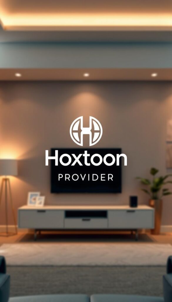 Prompt A high-quality, professional photograph of the Hoxtoon Provider brand logo and branding assets, set against a modern, minimalist background with warm lighting and a soft focus. The logo should be prominently displayed in the center, with a clean, elegant presentation. The image should convey a sense of reliability, quality, and the premier status of Hoxtoon as the leading Arabic IPTV service provider in the USA. The overall composition should be visually striking and appealing, showcasing the brand's sophistication and trustworthiness.