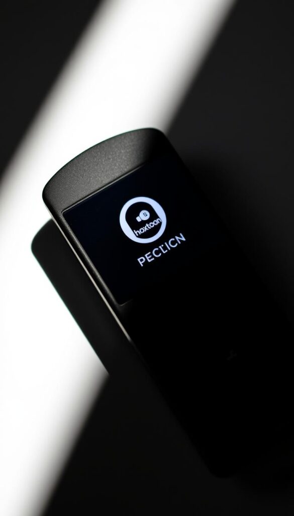 A close-up shot of a Firestick device displaying the Perfect Player app interface. The app features the Hoxtoon Provider logo prominently in the center, signifying a lightweight and efficient IPTV solution. The screen showcases a clean, minimalist design with intuitive navigation menus and a visually appealing user experience. The Firestick is captured in a well-lit environment, casting subtle shadows that create depth and dimensionality. The overall mood is one of sophistication and technological prowess, reflecting the app's targeted functionality for IPTV enthusiasts.