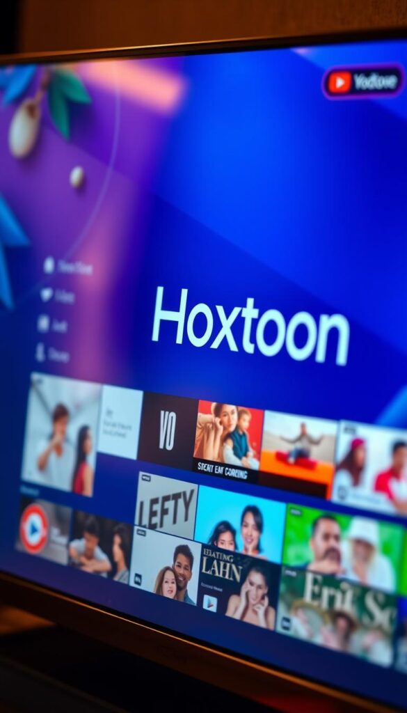 A close-up shot of a high-quality IPTV streaming service interface, showcasing the Hoxtoon Provider brand prominently displayed. The screen exhibits vibrant colors, sharp details, and a sleek, modern design. The user interface features intuitive navigation, a diverse content library, and seamless playback, conveying an immersive and reliable streaming experience. The scene is illuminated by warm, directional lighting, creating a sense of depth and emphasizing the clarity of the display. The overall mood is one of excitement and anticipation, inviting the viewer to explore the full potential of the Hoxtoon Provider IPTV service.