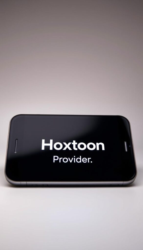 A close-up shot of a modern, sleek iPhone device against a minimalist background. The iPhone screen displays the Hoxtoon Provider logo, conveying a sense of premium quality and user-friendly IPTV service for iPhone users. The lighting is soft and diffused, creating a warm, inviting atmosphere. The composition emphasizes the iPhone's elegant design, making it the focal point of the image. The overall mood is one of sophistication, technology, and the seamless integration of IPTV services on the iPhone platform.