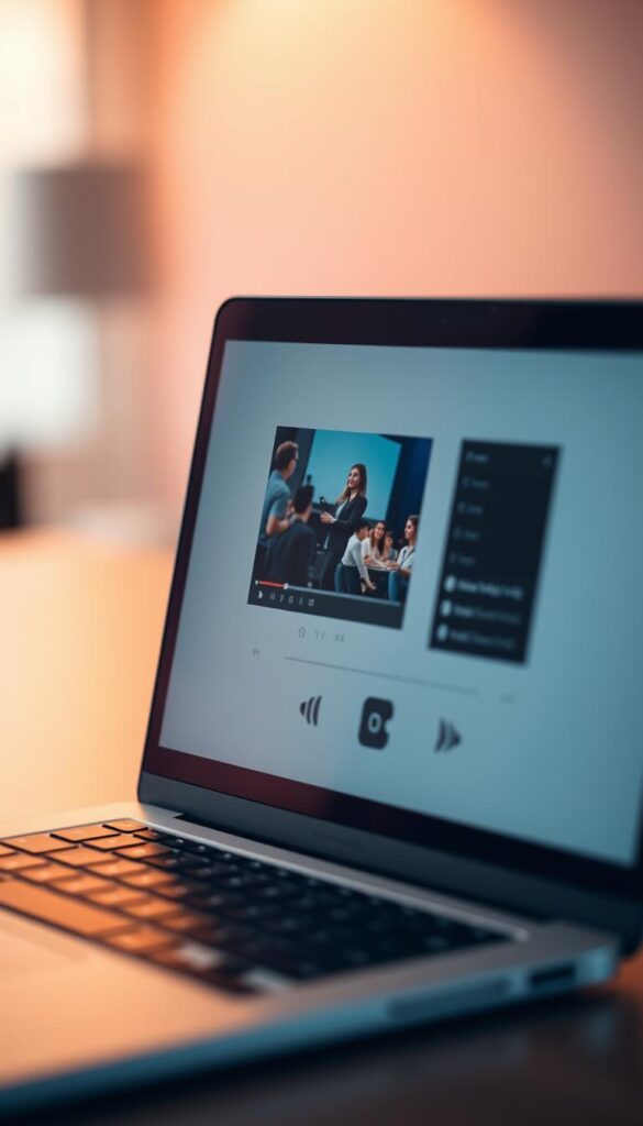 A close-up shot of the Hoxtoon Provider IPTV player interface on a modern MacBook, showcasing its sleek and intuitive design. The screen displays a clean, minimalist layout with intuitive controls and a vibrant, high-definition video player. The background is softly blurred, emphasizing the player's central focus. Subtle lighting from the MacBook creates a warm, inviting atmosphere, highlighting the player's premium aesthetics. The scene conveys a sense of effortless functionality and seamless integration with the Mac ecosystem.