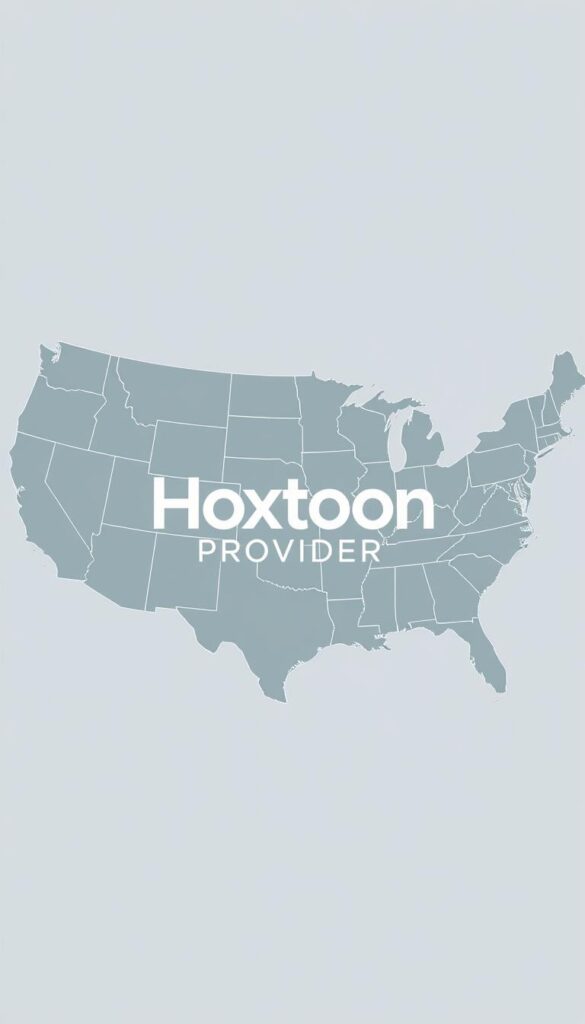 A detailed map of the United States, showcasing the comprehensive coverage of the Hoxtoon Provider IPTV service. The map is rendered in a sleek, minimalist style, with state boundaries delineated by fine lines. Regions are shaded in a palette of cool, calming tones, conveying a sense of reliability and professionalism. In the center, the Hoxtoon Provider logo stands prominently, rendered in a bold, modern typeface. The overall composition strikes a balance between informative clarity and visual elegance, perfectly suited to illustrate the reach and reliability of this premier IPTV service.