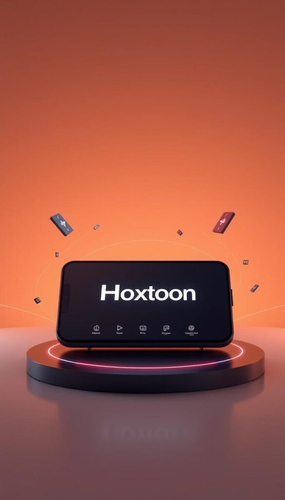 A high-quality, hyper-realistic digital illustration of a lifetime IPTV subscription from the Hoxtoon Provider. The scene depicts a sleek, modern digital device, like a smartphone or tablet, prominently displaying the Hoxtoon logo and UI. The device is surrounded by elegant lines, shapes, and floating UI elements, conveying a sense of advanced technology and premium quality. The lighting is soft and warm, creating a sophisticated and premium atmosphere. The composition places the device at the center, with a minimalist, gradient-based background that allows the device to stand out. The overall mood is one of exclusivity, luxury, and technological sophistication.