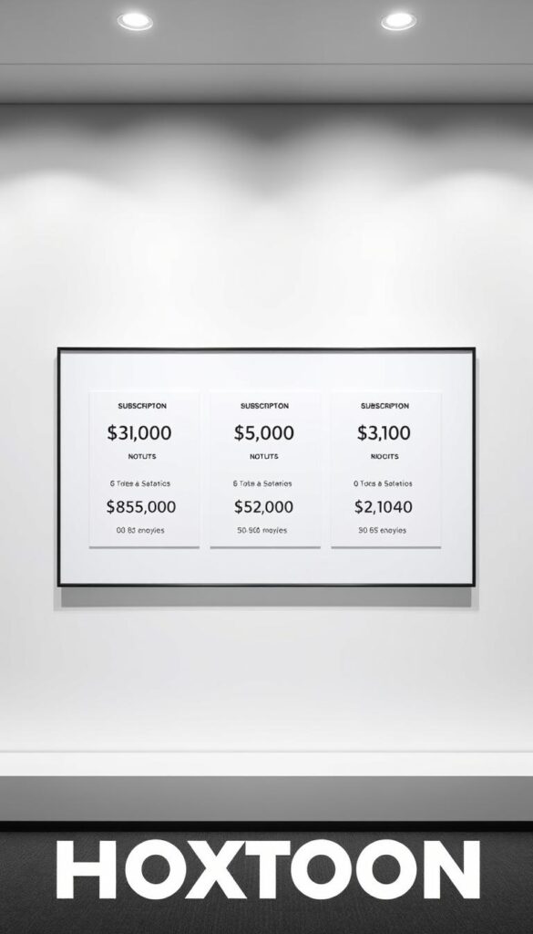 A modern, minimalist image showcasing the pricing details of a lifetime IPTV subscription from the Hoxtoon Provider. The frame features a clean, white background with a central area highlighted by soft, directional lighting. Within this focus zone, a series of sleek, rectangular panels display the subscription plans and their corresponding prices in a clear, easy-to-read format. The layout is well-organized, with a balanced use of negative space to create a sense of sophistication and professionalism. The overall tone is one of clarity, value, and the reliable long-term benefits of a lifetime IPTV service.