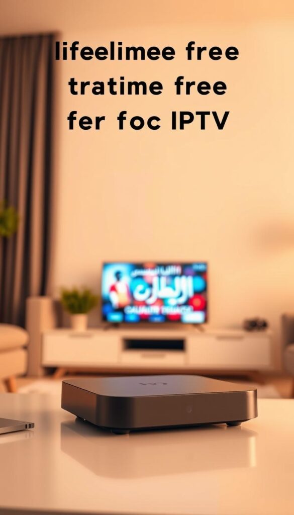 A reliable Arabic IPTV service for life, showcased by the Hoxtoon Provider brand. A sleek, modern-looking device with a minimalist design sits prominently in the foreground, surrounded by a softly blurred, minimalistic living room scene. The device's display shows a vibrant, high-quality Arabic TV channel, capturing the essence of the "lifetime free Arabic IPTV" concept. The lighting is warm and inviting, creating a cozy and relaxed atmosphere. The overall composition and color palette convey a sense of quality, dependability, and the long-term value of the Hoxtoon Provider's IPTV service.