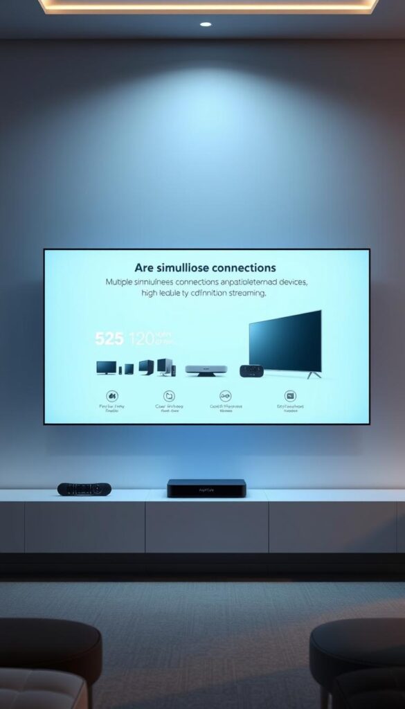 A sleek and modern IPTV service interface, showcasing the features of the Hoxtoon Provider. A clean-lined minimalist design, with a central display panel highlighting the multiple simultaneous connections, compatible devices, and high-definition streaming capabilities. Subtle gradient backgrounds, soft lighting, and a sense of sophistication evoke the premium quality of the service. The overall composition conveys the convenience and reliability of the Hoxtoon IPTV solution for families.