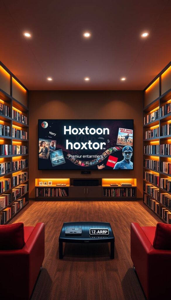 A sleek and modern entertainment hub, the Hoxtoon Provider VOD Library showcases a vast collection of captivating on-demand content. Set against a stylish, minimalist backdrop, the library's shelves are filled with a diverse range of movies, TV shows, and documentaries, illuminated by warm, ambient lighting that creates a cozy, inviting atmosphere. The center of the frame features a large, high-definition display showcasing the Hoxtoon brand, drawing the viewer's attention to the provider's premium content offerings. The overall composition conveys a sense of sophistication and attention to detail, reflecting the quality and breadth of the VOD library.