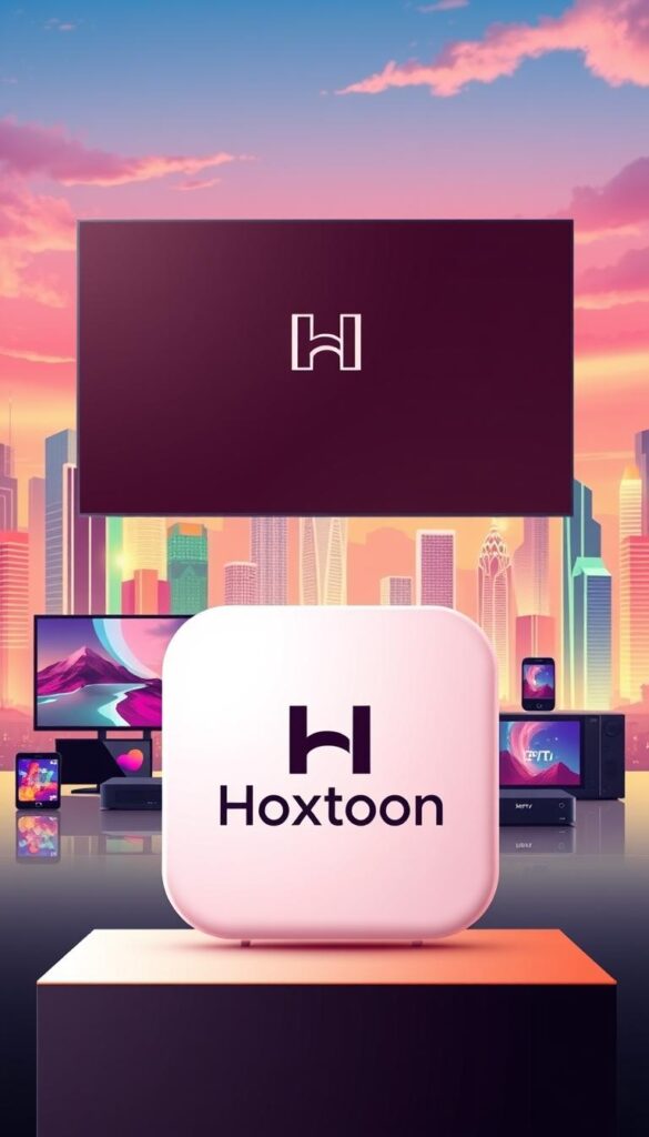 A sleek and modern illustration of the Hoxtoon Provider brand, showcasing its premier IPTV service. In the foreground, a stylized logo of the Hoxtoon brand prominently displayed, rendered in a clean, minimalist design with a subtle gradient effect. The middle ground features a collection of various streaming devices, such as smart TVs, set-top boxes, and mobile devices, seamlessly integrated into the scene, conveying the versatility of the Hoxtoon IPTV platform. The background presents a vibrant, futuristic cityscape, with skyscrapers and technology-infused architecture, hinting at the expansive reach and cutting-edge nature of the Hoxtoon IPTV service. The overall composition is bathed in a warm, inviting color palette, creating a sense of reliability and professionalism associated with the Hoxtoon Provider brand.