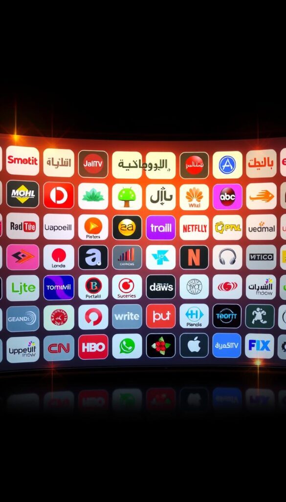 A sleek and modern illustration of the top IPTV channels in Arabic, showcasing the premium content and services offered by the leading provider, Hoxtoon Provider. The image depicts a stylized grid of channel logos and icons, each shimmering with a soft, warm glow against a backdrop of rich, saturated hues. The layout is clean and intuitive, conveying the breadth and quality of the Arabic channel lineup. The overall aesthetic is sophisticated and inviting, reflecting the reliable and user-friendly nature of the Hoxtoon Provider platform. Subtle lighting and camera angles lend depth and dimension to the scene, creating a visually compelling and engaging representation of the best IPTV channels for the Middle East market.