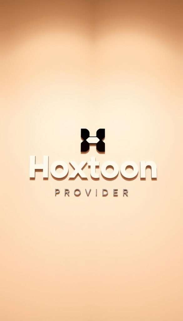 A sleek and modern-looking logo for the "Hoxtoon Provider" brand, set against a clean, minimalist background. The logo should feature a bold, distinctive wordmark with a minimalist icon or symbol that represents the IPTV service. Showcase the brand's professionalism and reliability through a well-designed, visually striking logo that would be suitable for use in a high-quality article or website. Render the image with a subtle, warm lighting to create a premium, trustworthy atmosphere.