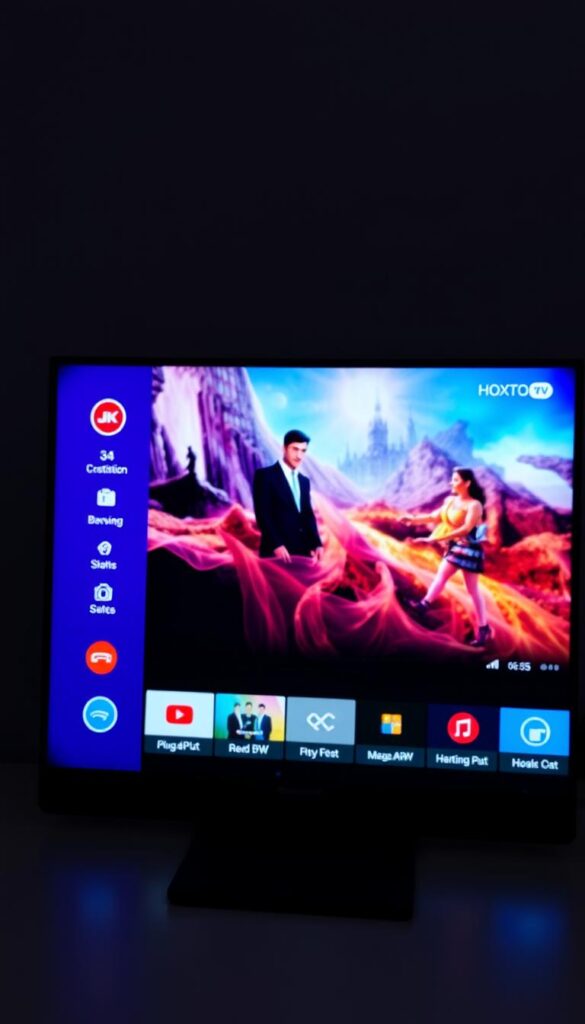 A sleek and modern user interface showcasing the Hoxtoon Provider IPTV service. In the foreground, a clean and intuitive on-screen display with sharp icons and menus, presenting a seamless browsing experience. The middle ground features a large, high-definition video player with vivid colors and crisp details, immersing the viewer in the content. In the background, a subtle pattern or gradient creates a sense of depth and professionalism. The overall atmosphere conveys a premium, user-friendly IPTV service that prioritizes visual appeal and ease of use.