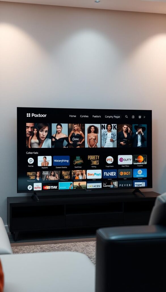 A sleek, minimalist IPTV interface showcasing the Hoxtoon Provider brand, featuring a curated selection of adult entertainment channels. The interface is displayed on a modern, high-resolution display device, with a clean, intuitive layout that highlights the available content. The lighting is soft and diffused, creating a warm and inviting atmosphere. The overall composition conveys a sense of professionalism, security, and discretion, reflecting the legal considerations for accessing adult content through an IPTV service.