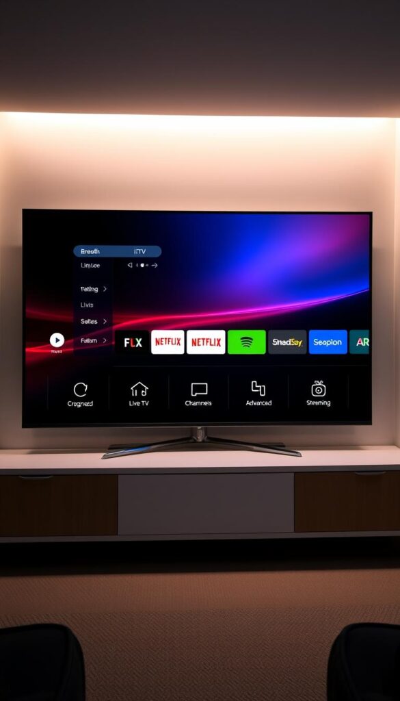 A sleek, minimalist digital display showcasing the key features of a "Hoxtoon Provider" premium IPTV package. The screen presents a sophisticated interface with clean lines, vibrant colors, and intuitive icons, highlighting the breadth of live TV channels, on-demand content, and advanced streaming capabilities. The background features a subtle, elegant gradient, creating a sense of premium quality and exclusivity. Subtle lighting from above casts a warm, inviting glow, while the camera angle suggests a high-end, aspirational perspective. The overall impression conveys the value, reliability, and cutting-edge technology of a lifetime IPTV plan.